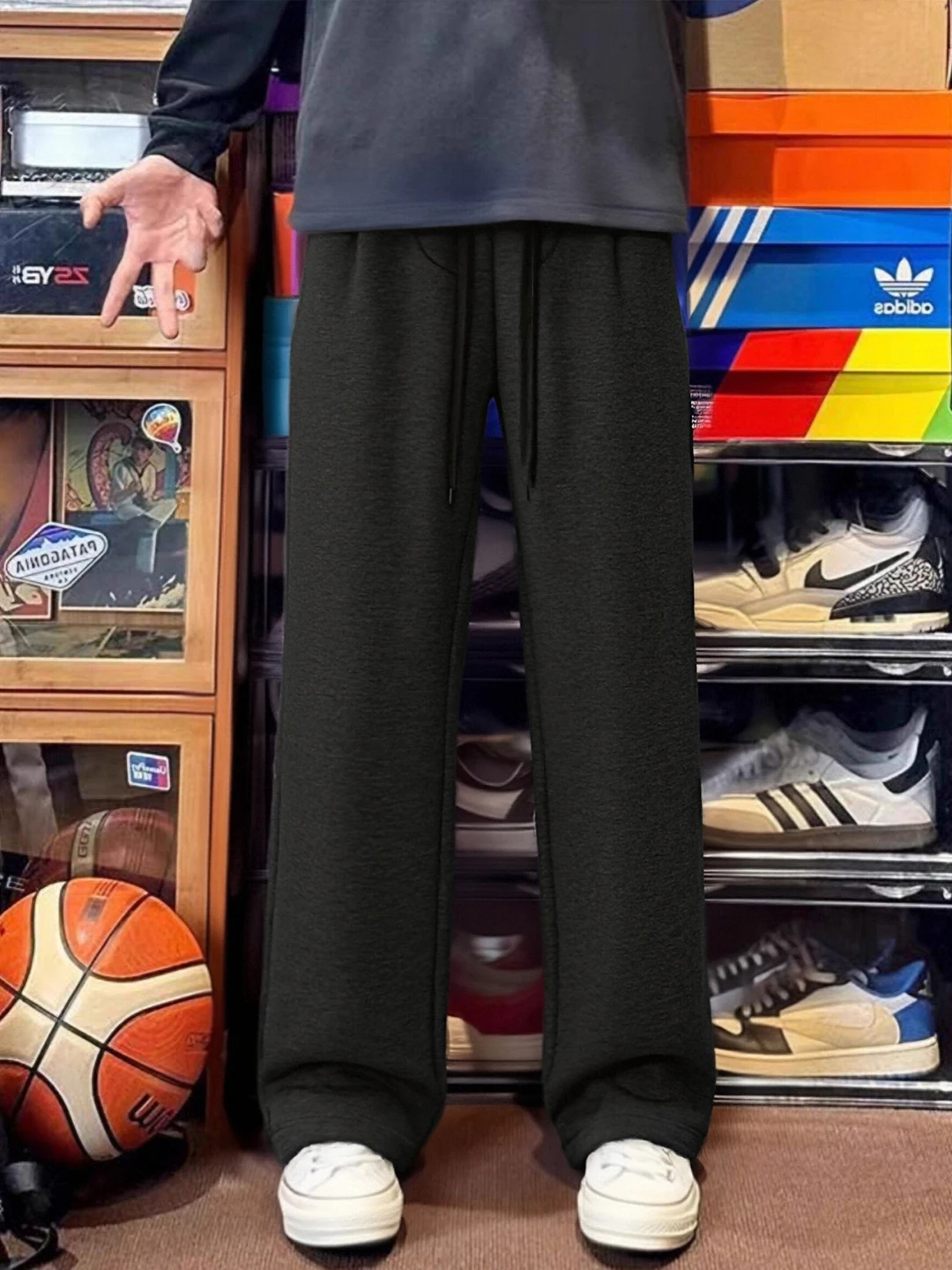 

Мужские повседневные брюки из флиса с начесом, угольно-черные, осенне-зимние, молодежные, плотные, прямого кроя, спортивные штаны в американском стиле