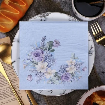 New Chinese Colorful Napkins Blue Printing Paper Napkins Wedding Paper Butterfly Bone Bart Paper Food Grade Party Paper Placemat
