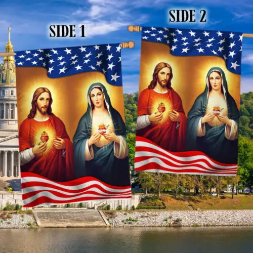 Sacred Heart of Jesus Immaculate Heart of Mary American Flag Garden Flag AAL HHM WZZ yyi