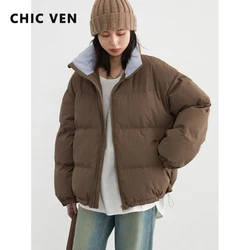 CHIC VEN Women Parkas Coat Retro Loose Casual New Contrast Stand Up Collar Female Bread Jacket  Autumn Winter 2024