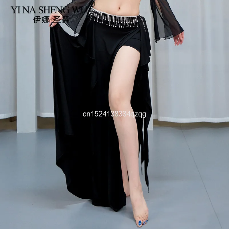 Jupe Sexy à Double fentes, jupe d'entraînement de danse du ventre, vêtements de danse pour adultes, jupe longue de danse du ventre orientale pour femmes
