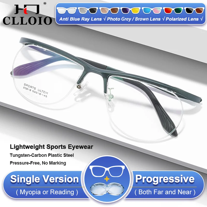 

CLLOIO Lightweight Pilot Design Sporty Photochromic Prescription Myopia Glasses Men Progressive Reading Protection Eyeglasses