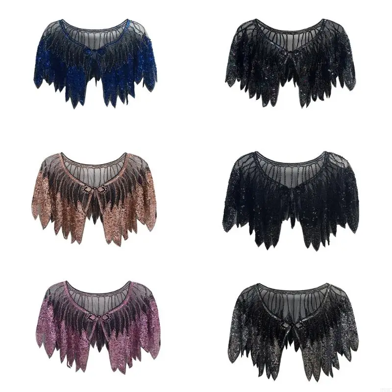 

39BC Seethrough Sequined Shawl Evening Party Shoulder Wrap with Glittering Design for Wedding and Parties Festival Gathering