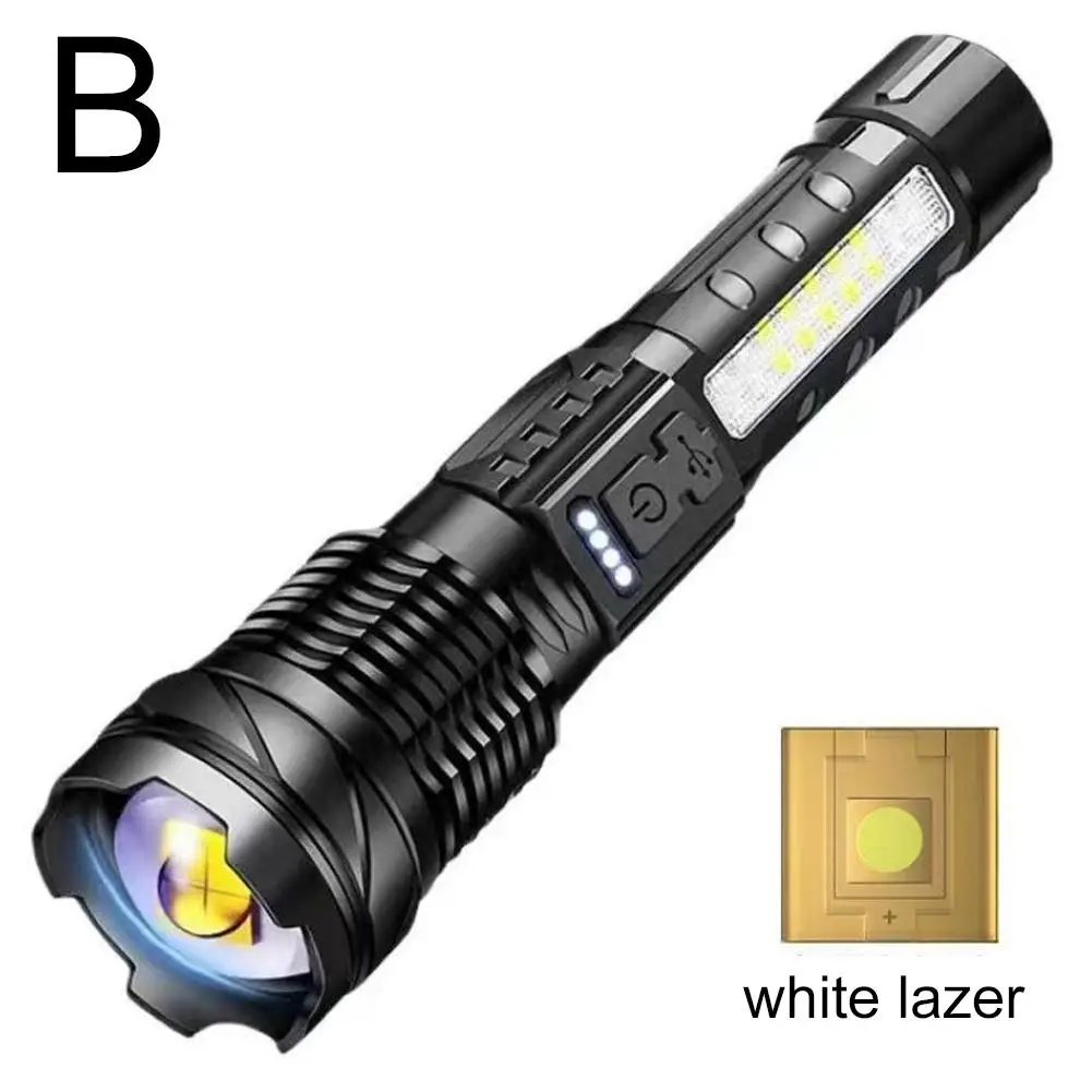 Strong Light Flashlight Fast Typ-c Charging Outdoor White Laser Flashlight Waiting For Cob Warning Side Work Light S6l8