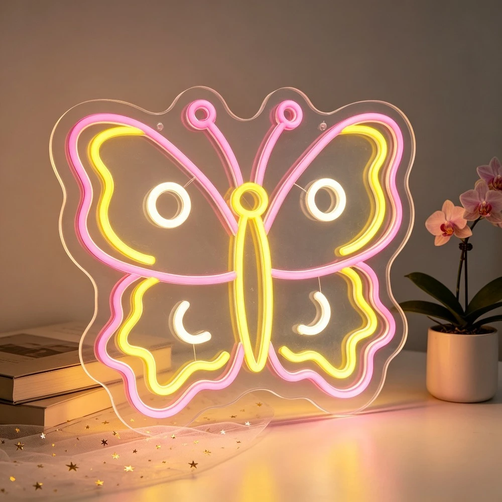 Butterfly Neon Sign LED  Light Acrylic Wall Art Sign for Kids Bedroom Living Room Nursery Decor Aesthetic Room Aesthetic Gift