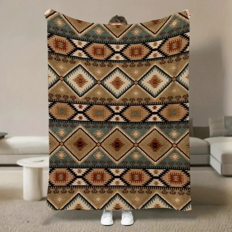 Navajo Style Diamond Border Throw Blanket Living Room Guest Quarters Reading Nook Warm Blanket Office Sunroom Bedroom Presents