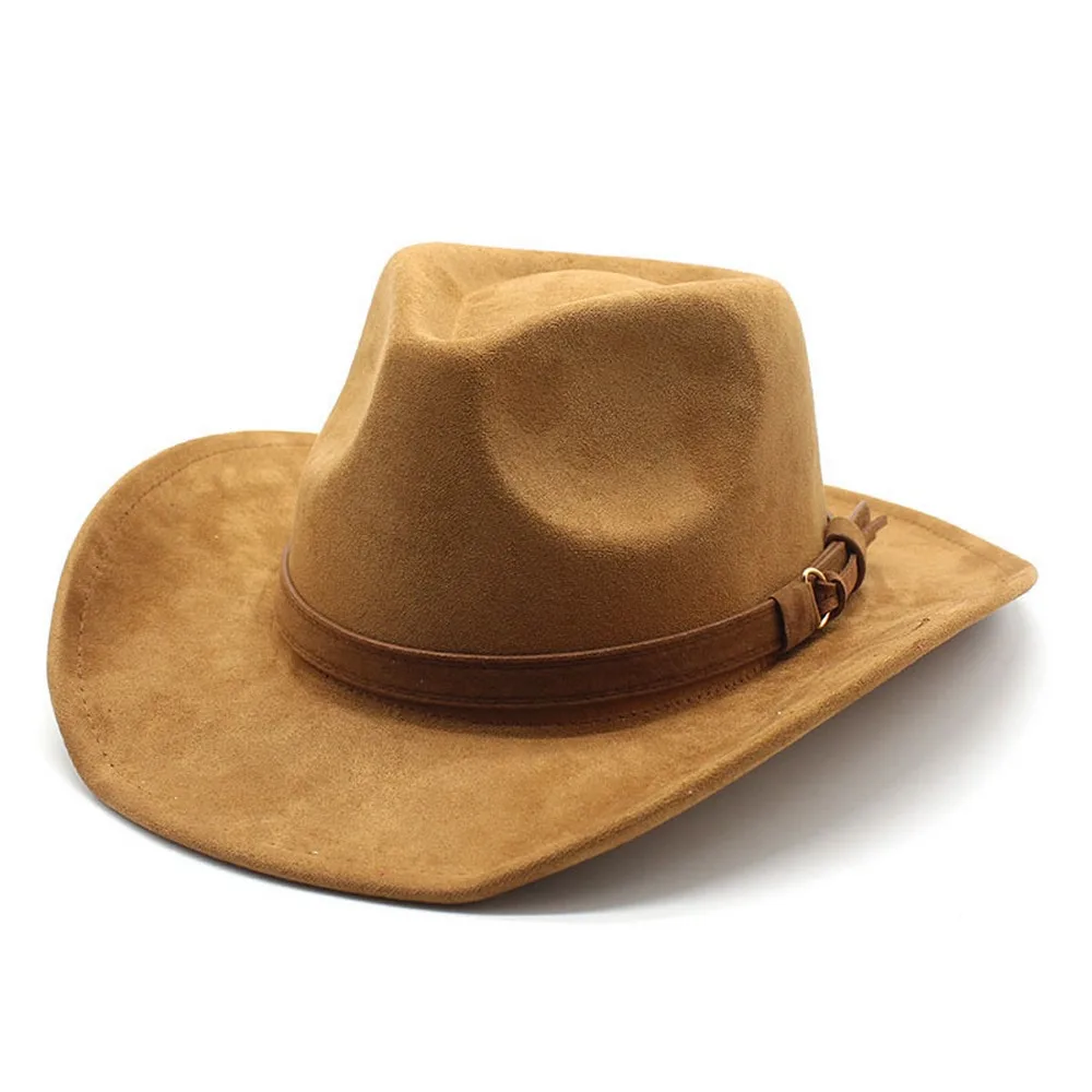 

Four Seasons Cowboy Hats For Women And Men Suede Caps 57-58cm Retro Strap Curved Brim Western Cowgirl 2023 New NZ0074