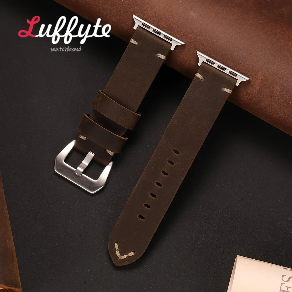 Crazy Horse Lederarmband für Apple Watch 1–10 Ultra SE 2, Rindsleder-Uhrenarmband für Iwatch 38/40/41/42/44/45/46/49 mm Armband