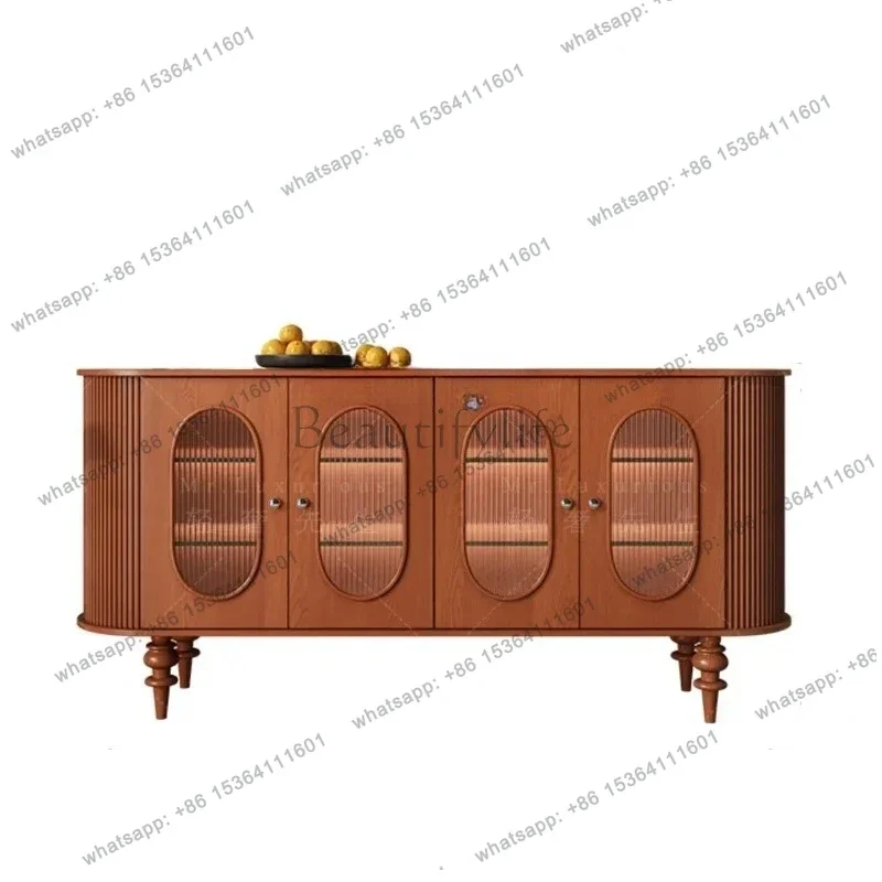 

yj9 New Arrivals French Retro Solid Wood Sideboard Gourd Leg Antique Style Cherrywood Locker Changhong Glass Entrance Cabinet A