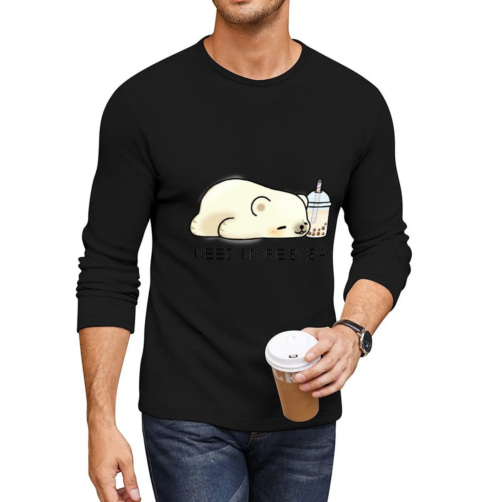 

Little Polar Bear Needs More Boba! Long T-Shirt hippie clothes tops graphic t shirts mens t shirts pack