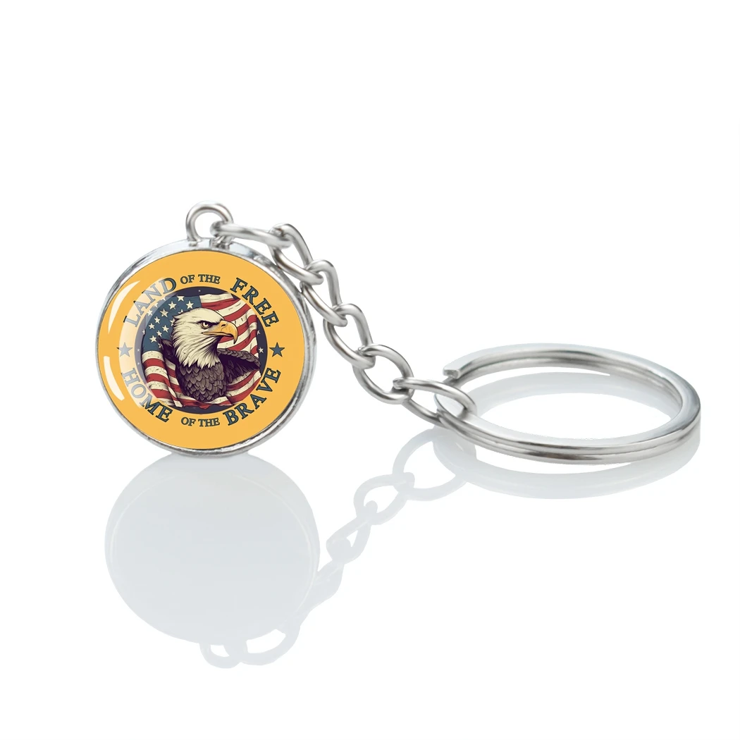 Independence Day Keychain US Flag Glass Ball Pendant Keychain Accessories Independence Day Souvenirs in The United States Gift