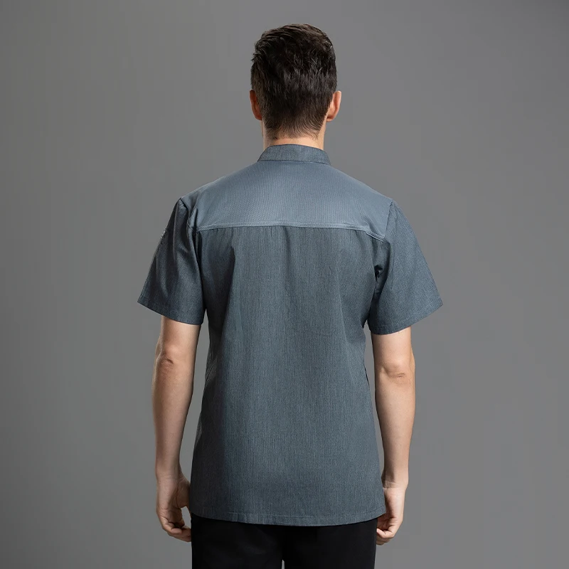 ชุดเครื่องแบบพ่อครัวโรงอาหารเสื้อโค้ทสำหรับผู้ชายเสื้อพนักงานโรงแรมบริการจัดเลี้ยงร้านอาหารแจ็คเก็ตทำอาหารเสื้อทำงานเบเกอรี่