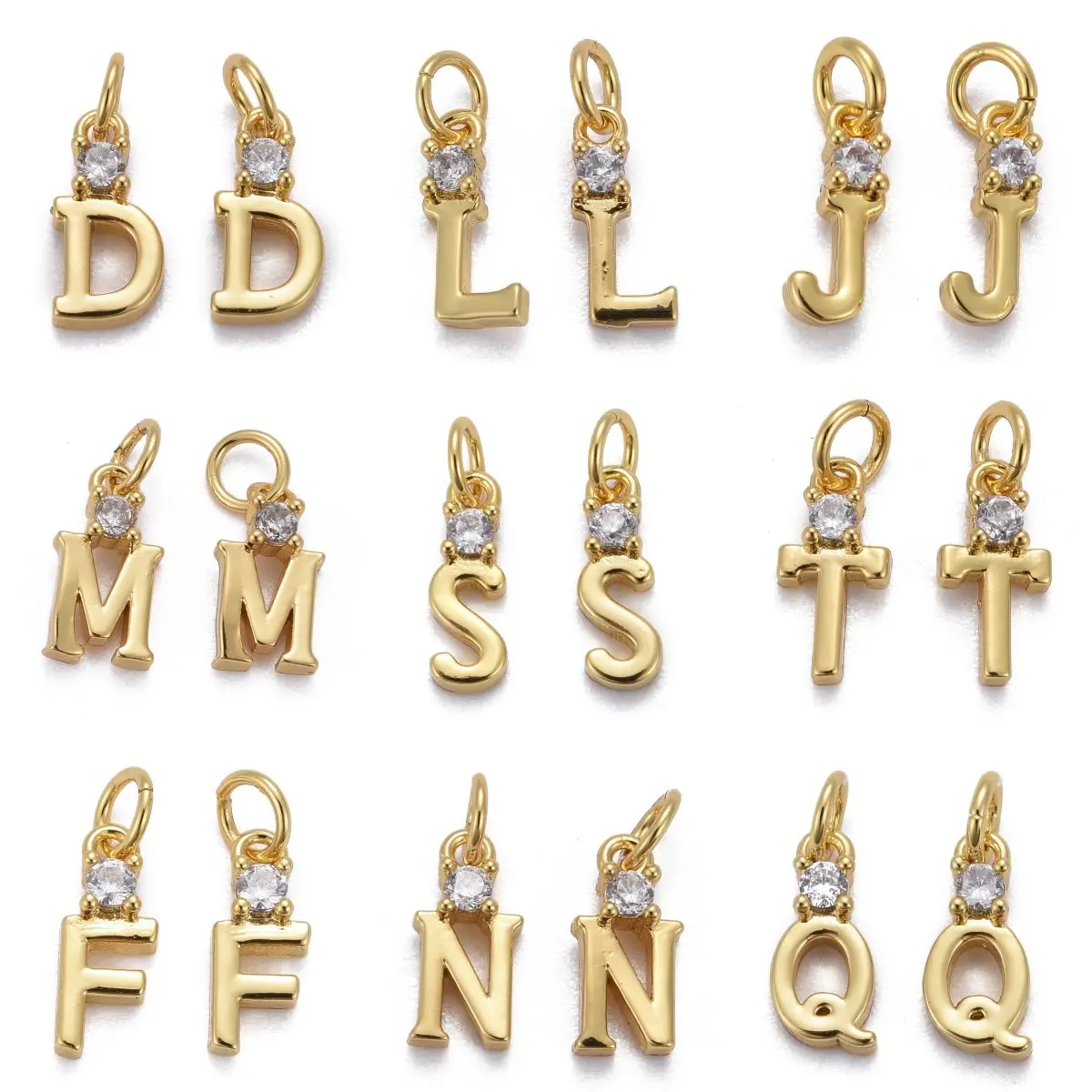 

10pcs Brass Micro Pave Clear Cubic Zirconia Pendants, with Jump Ring, Long-Lasting Plated, Letter