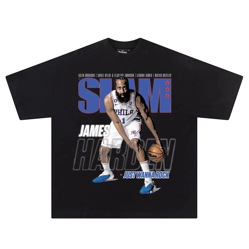 Haliburton Portrait Printed Short-sleeved T-shirt Summer Cotton Round Neck Tee Men Women Casual Loose Vintage Y2K Tee Tops