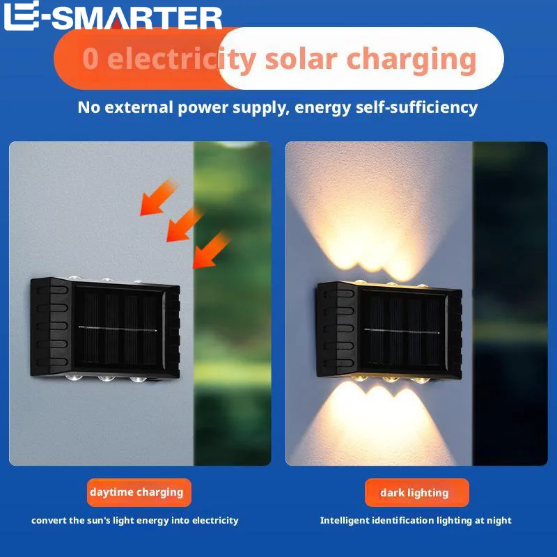 1/2/4PCS Solar Wall Lamp Outdoor 4LED 6LED 8LED 10LED 14LED Warm Light Waterproof Up And Down Lighting Balcony Yard Garden Decor
