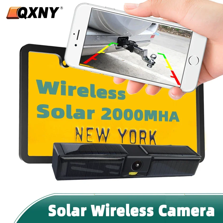 WiFi Wireless Solar Energy AHD1080P Rear/Front License Plate Backup Camera Truck Car Van RV Cam for IPhone Android IOS Phone