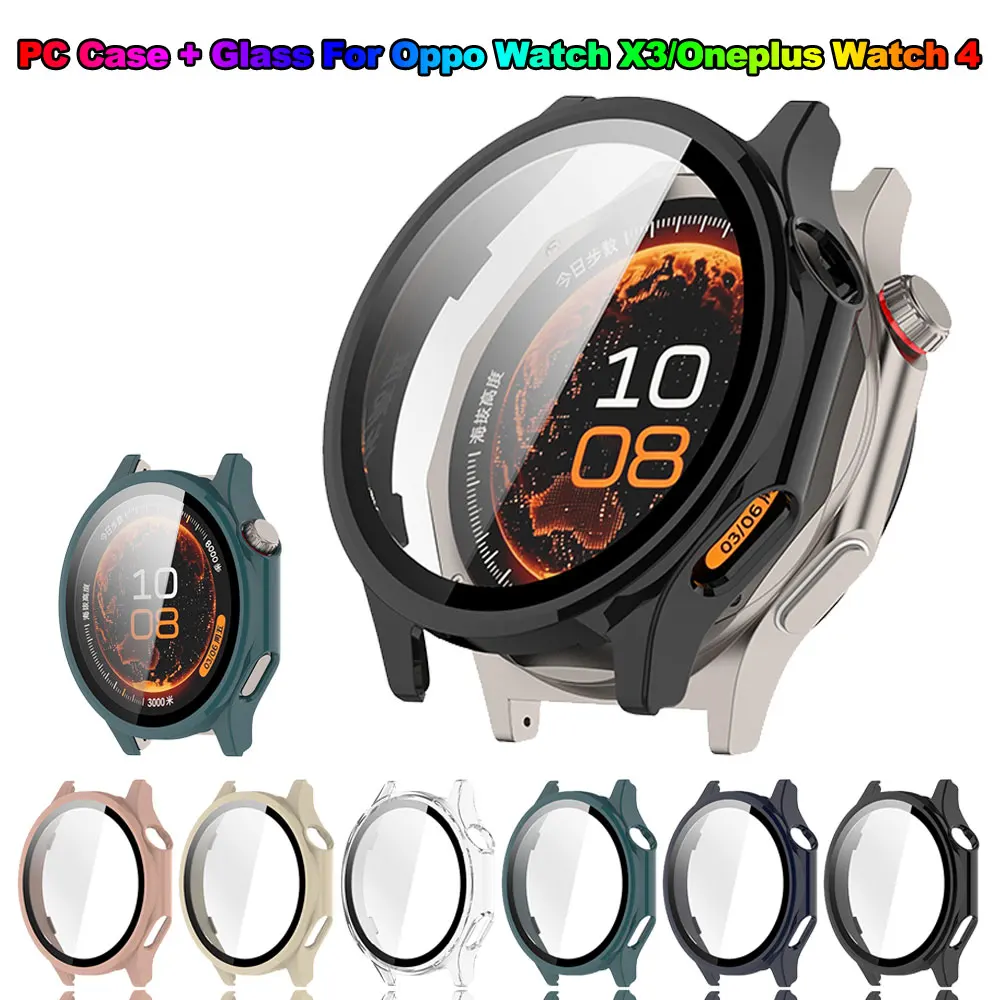 PC Case + Tempered Glass For Oppo Watch X3 Full Shell Screen Protector Bumper Cover For Oneplus Watch 4 Smart Watch Accessories