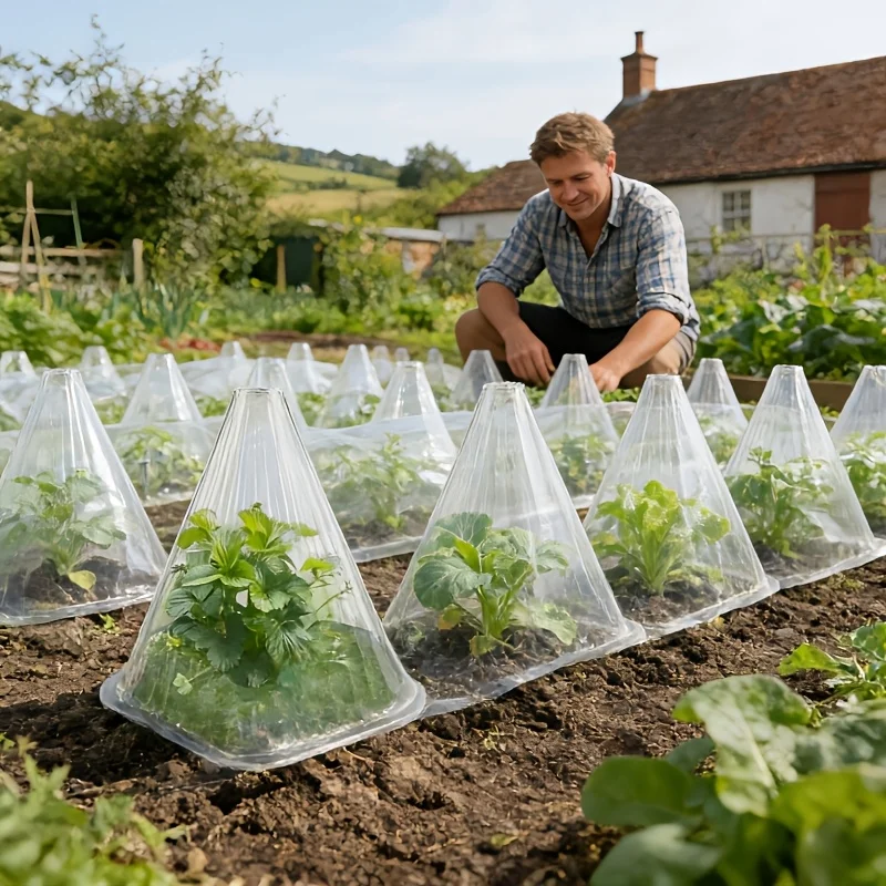 55pcs Reusable Clear Plastic Plant Protector Cloches ,Good Light Transmission,Breathable Mesh Garden Covers for Seedlings Plants