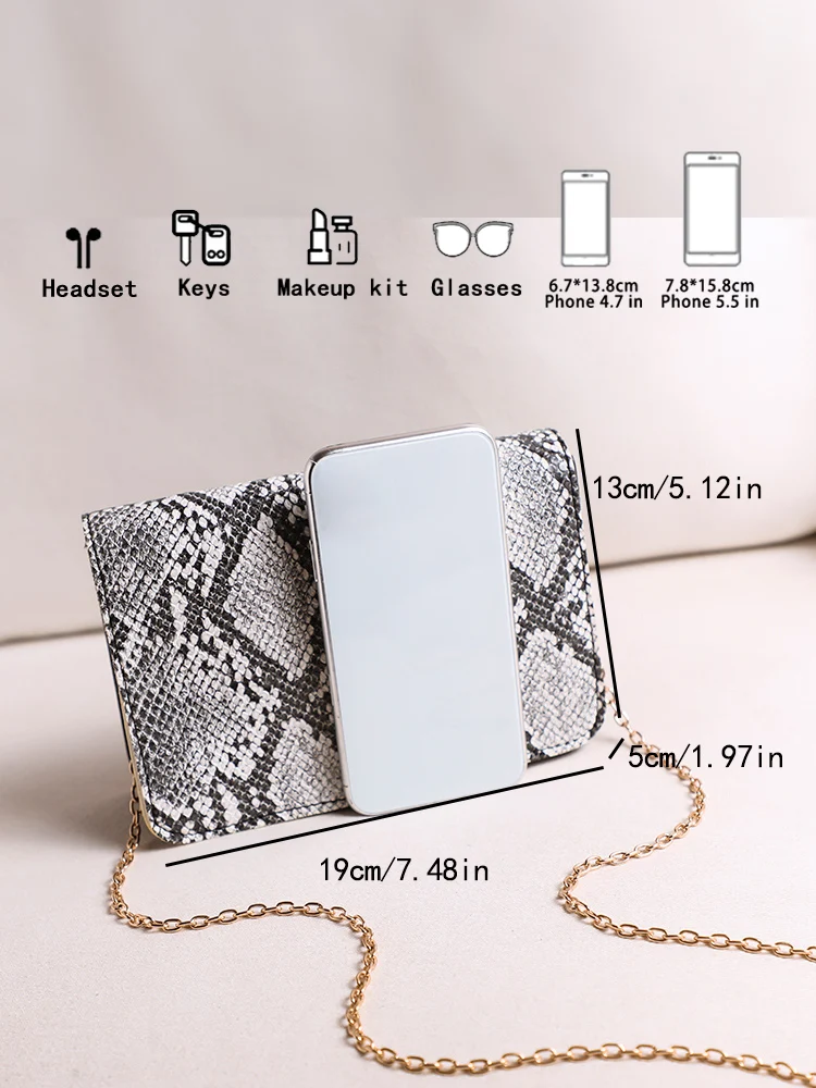 Single Shoulder Bag Women\'s Snakeskin Pattern Small Square Bag Fashionable Chain Crossbody Bags