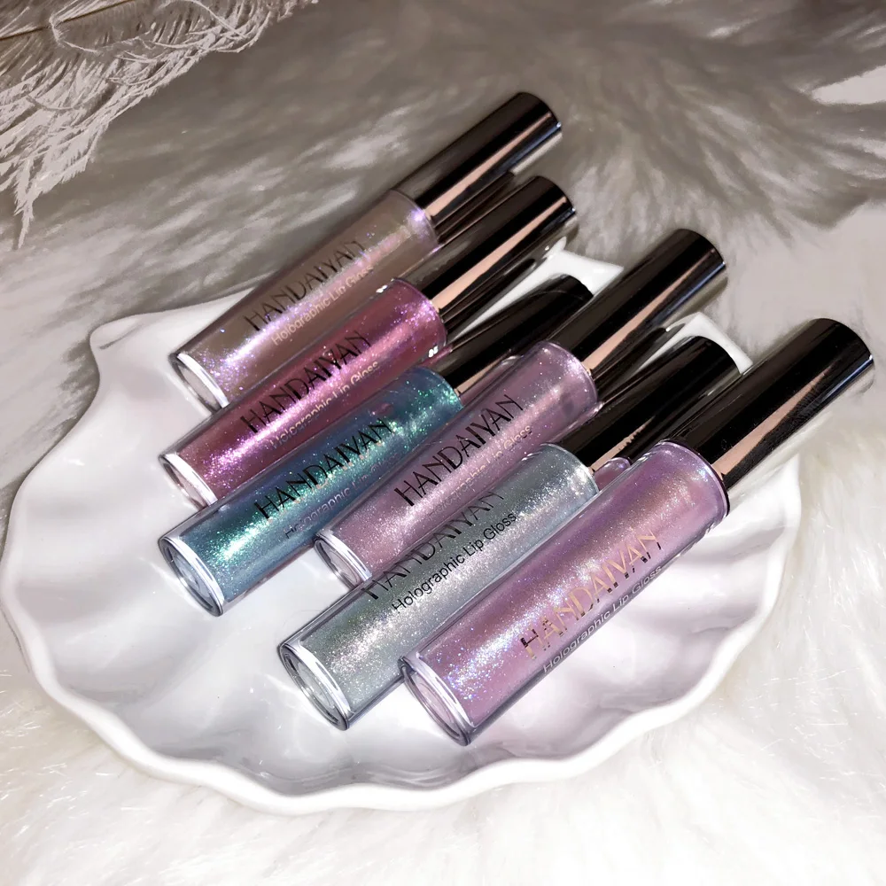 HANDAIYAN Holographic Lip Gloss Long-lasting Shimmer Make Up Metallic Lipgloss Makeup Moisturizer Matte Glitter Liquid Lipstick