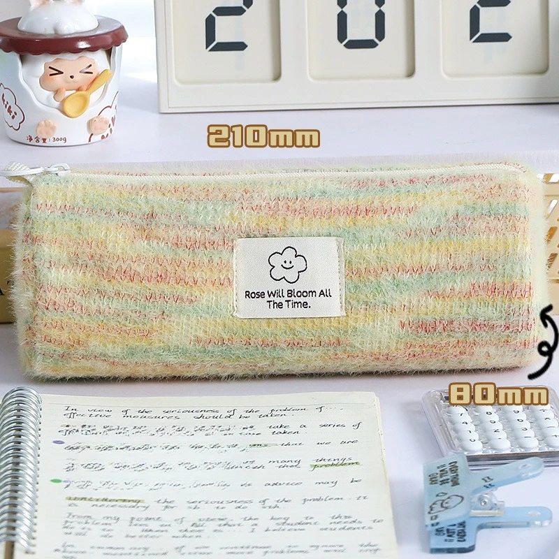 Stationery Bag Simple Plush Colorful Cylindrical Pen Case High Appearance Quality Large Capacity Portable Stationery Box