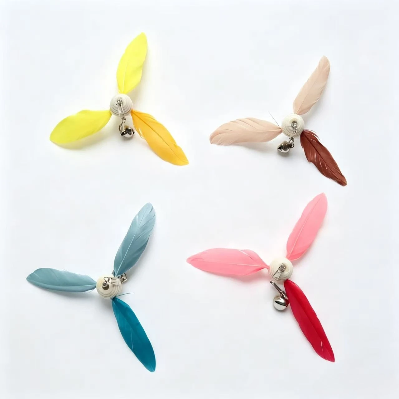 2/4pcs Colored Feather Rotating windmill Cat Teaser Stick Replacement Header Cat Pet Toy