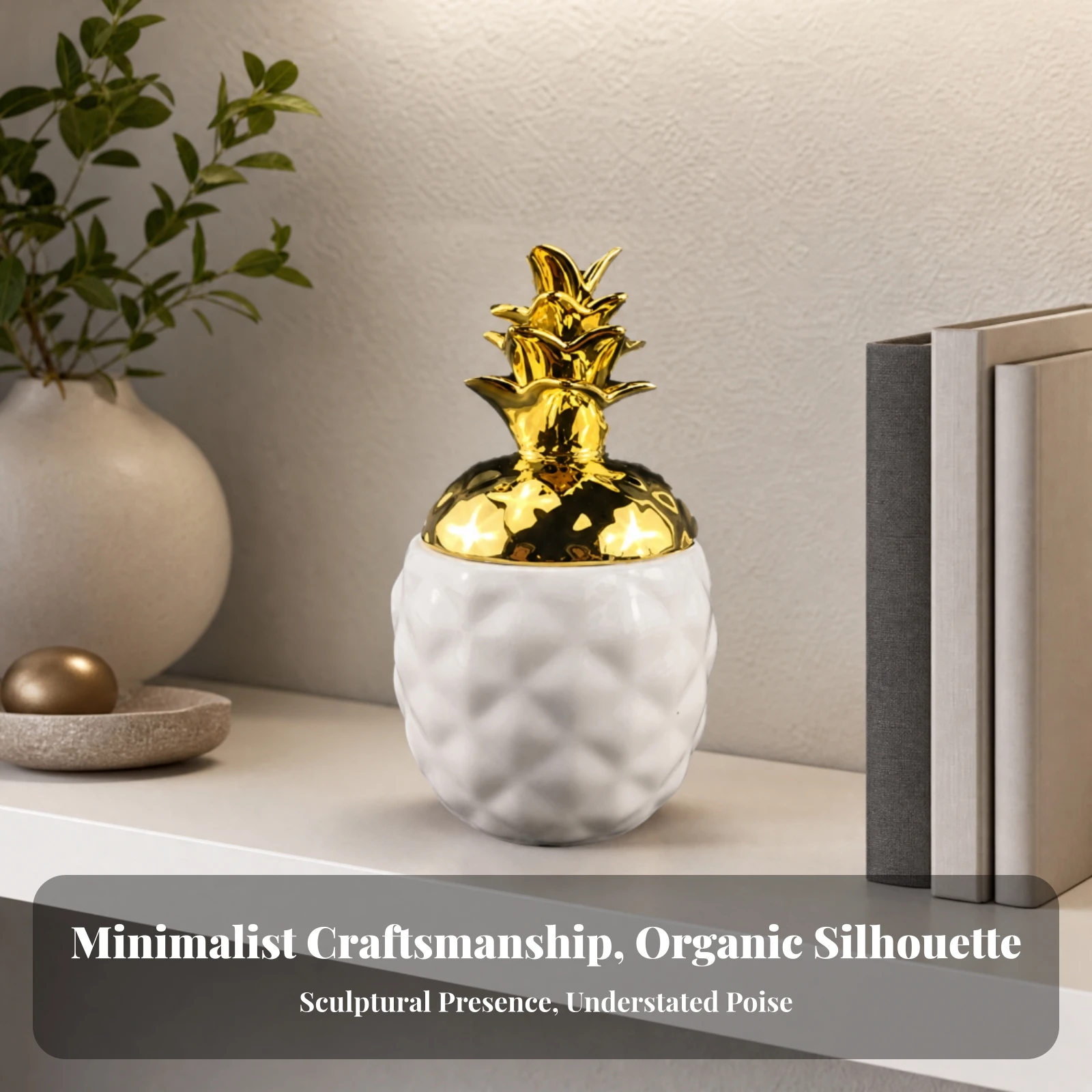 Pineapple-Shaped Ceramic Jar Compact Pineapple Decor Jar with Crown Lid Tabletop Ornament Tropical Container Versatile