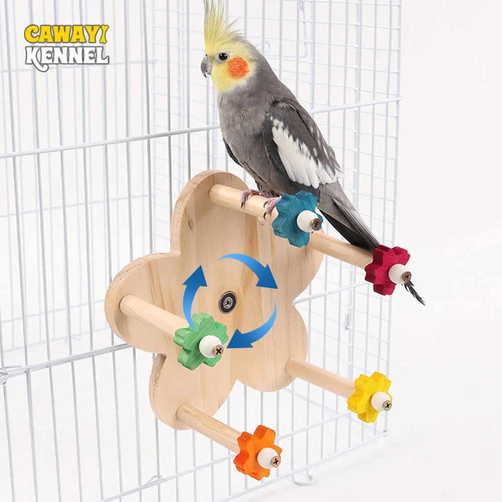 Wooden Parrots Ferris Wheel Toy with Perches, Rotating Ferris Wheel Bird Toy with Bearings, Hanging Bird Stand Cage Accessories