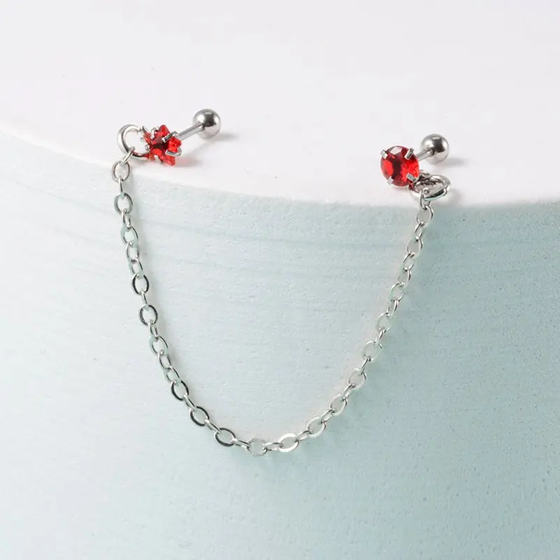 1 قطعة الجراحية الصلب حجر كريم زركون الأذن الزنمة الغضروف ثقب الزركون استرخى سلسلة القرط محارة الأذن مربط اللولب ثقب مجوهرات للجسم #6