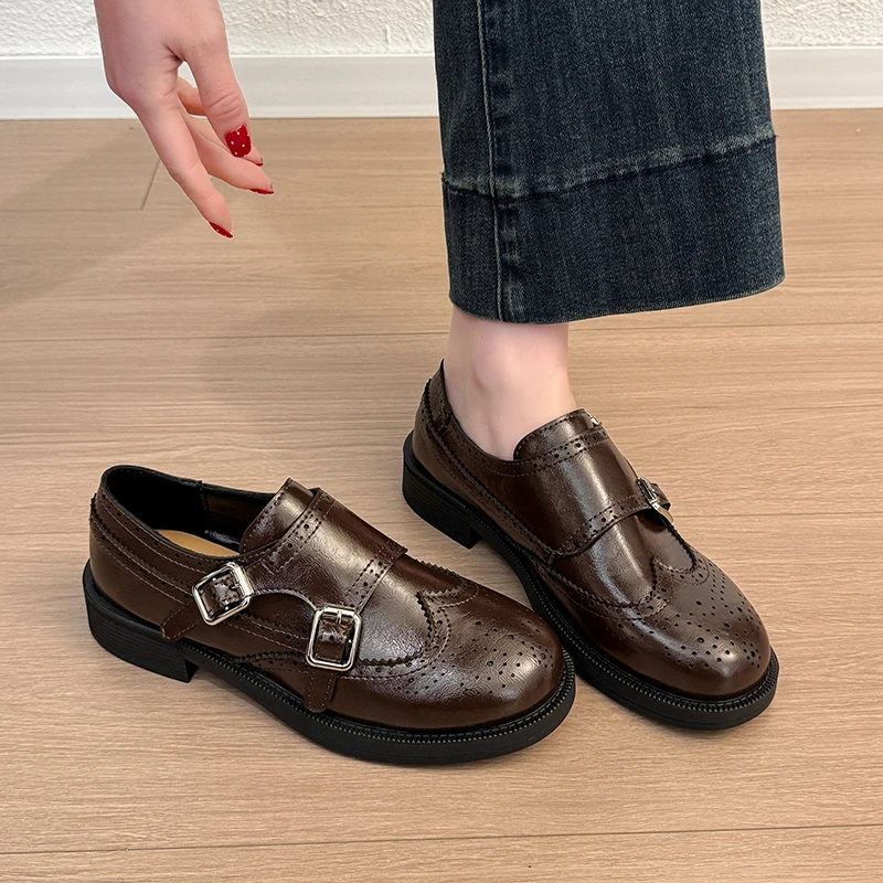 

Platform Single Shoes Women's Spring British Style with Block Heel Versatile Fashion Loafers