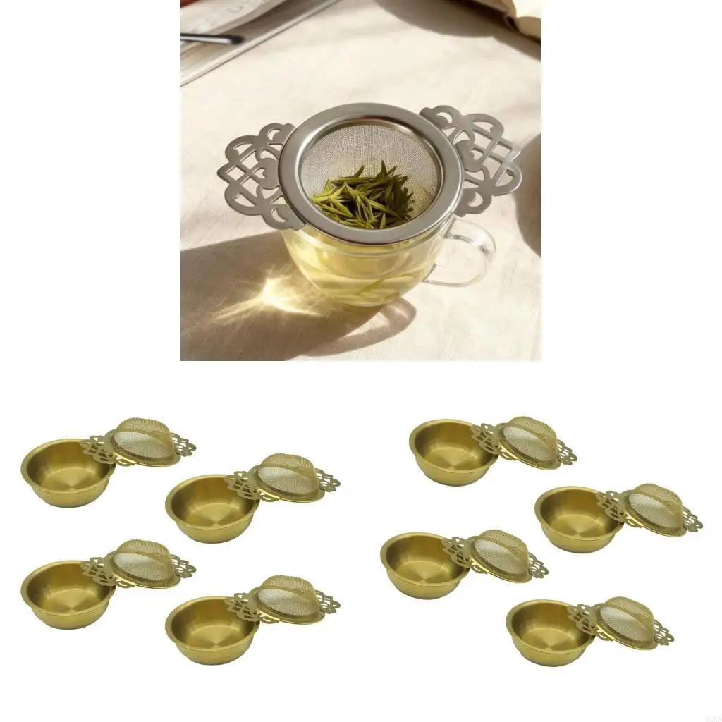 62KD Tea Infuser Set 304 Metal Cup Basket with Rest Bowls, Fine Filter Design for Daily Tea Service and Desk Brewing