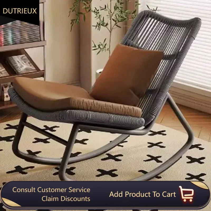 

Cheap Recliner Rocking Chair Adult Balcony Retro Rattan Chair Brown Cushion Cadeiras De Sala De Estar Living Room Furniture