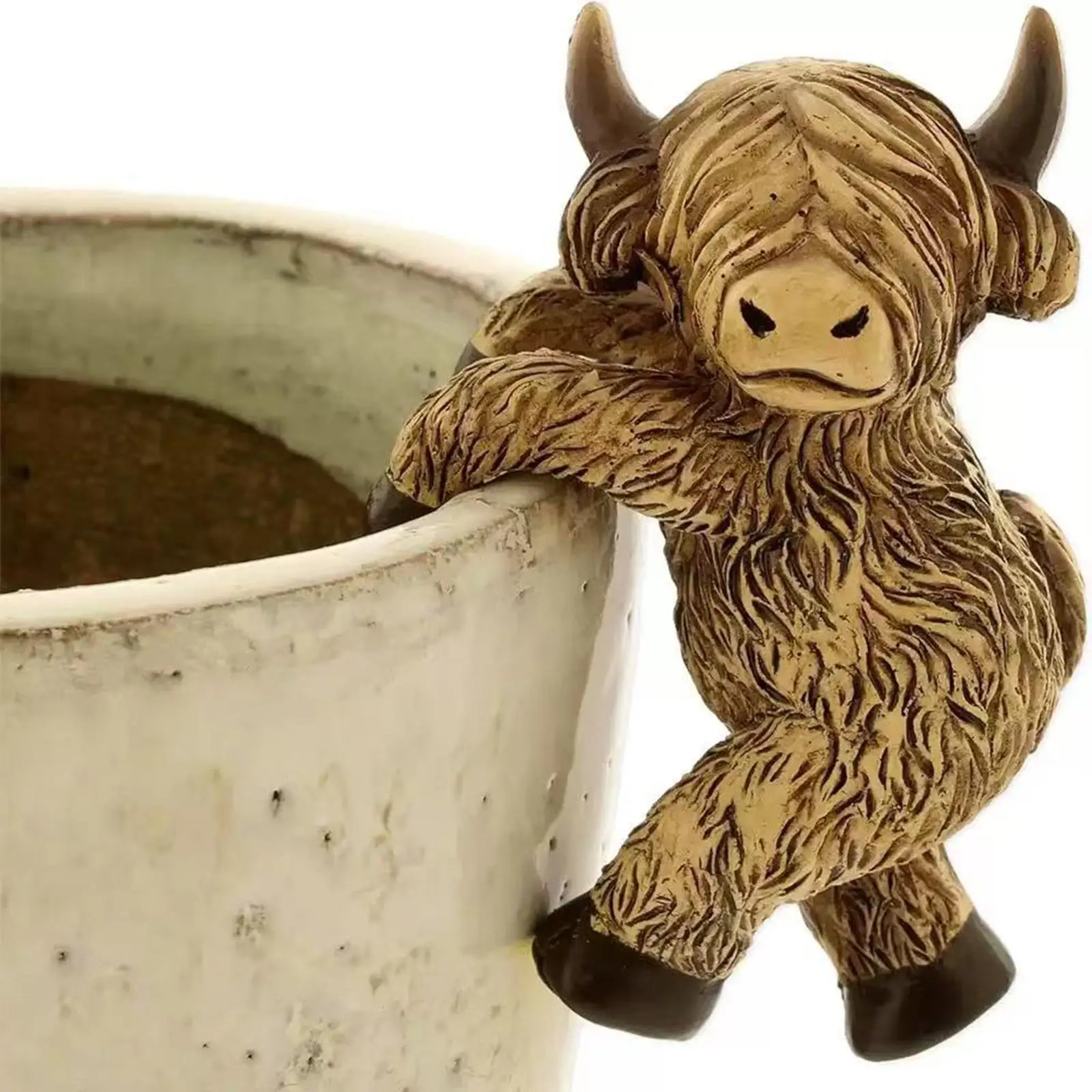 Hanging Animal Statue Miniature Cattle Figurine Plant Pot Hanger Versatile Resin Pot Climbing Sculpture for Home Bookshelves