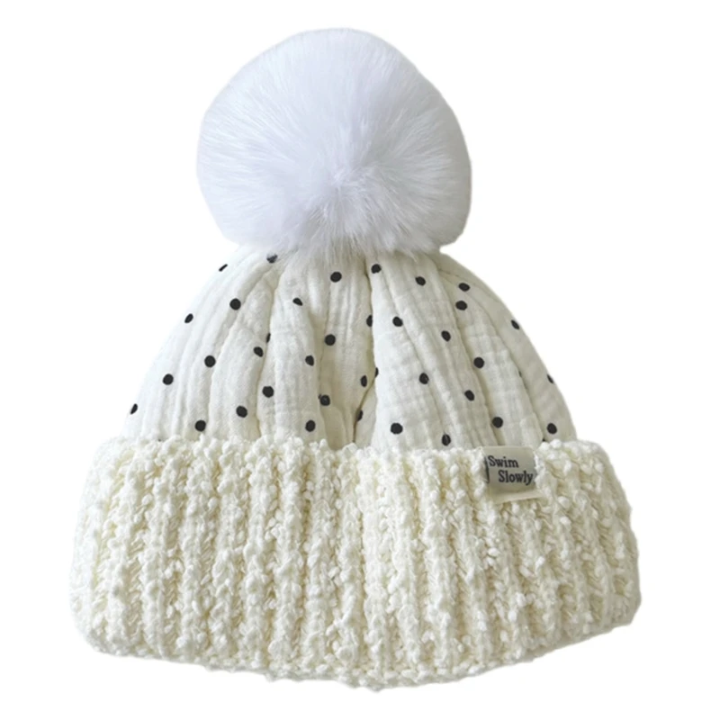 Baby Knitted Hat Warm Toddler Bonnet with Earflaps and Big Pom Stylish Winter Accessory for Kids 0 to 3 Years Old QX2D