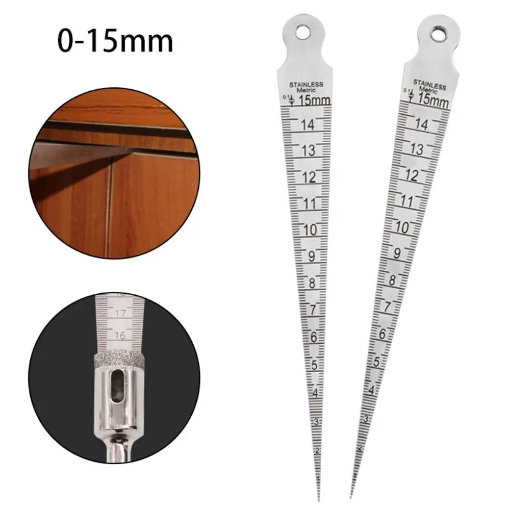 High Precision 0-15mm Wedge Feeler Ruler Metric/Imperial Stainless Steel Hole Taper Ruler 2mm Thickened Gap Gauge