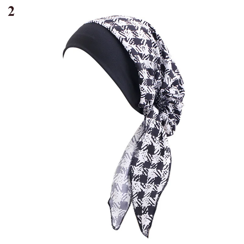 2022 New Flower Printed Muslim Turban Women Inner Hijab Caps Arab wrap Long Tail islamic Underscarf muslim hijab turbante mujer