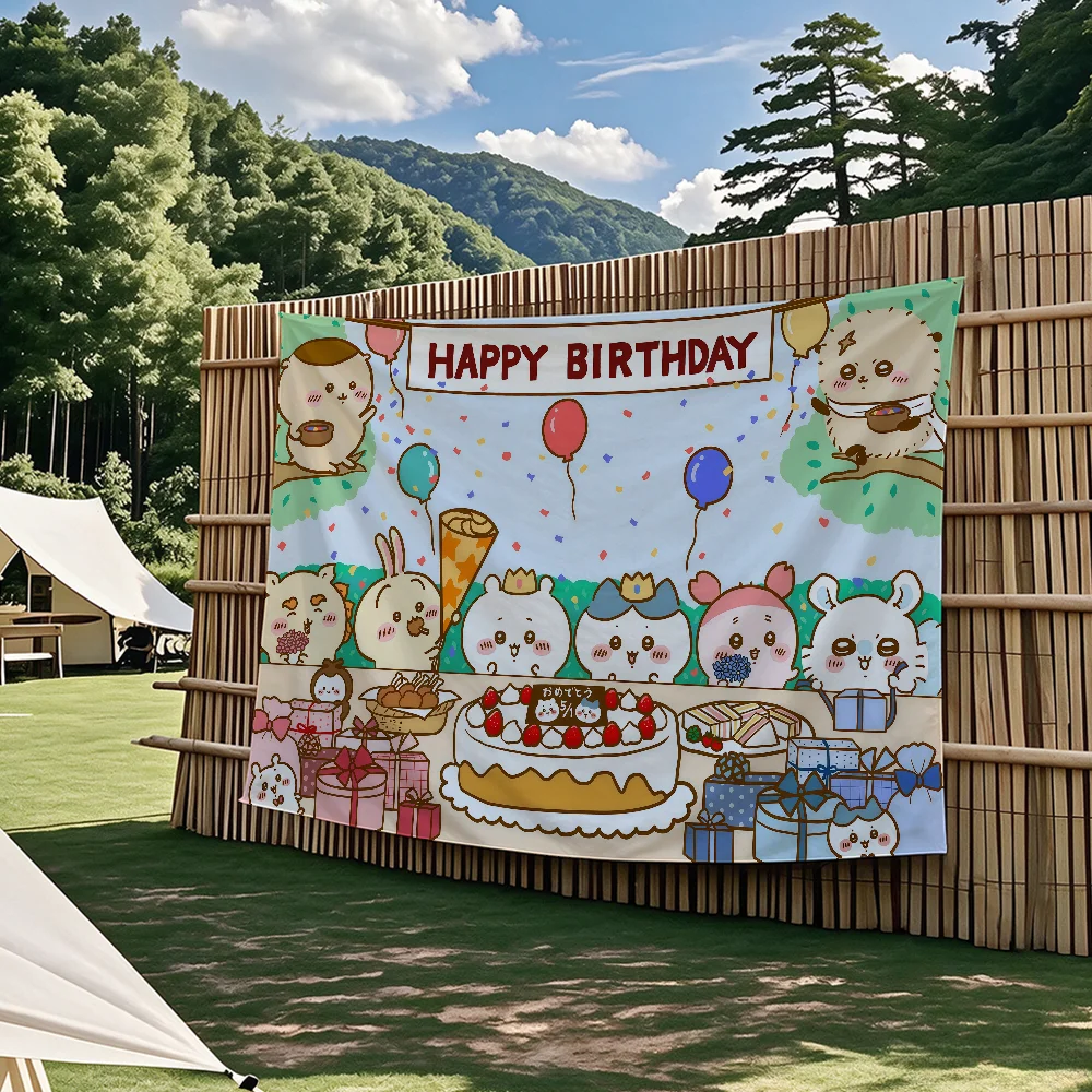 C-Chiikawa Geburtstagsflagge Wandteppiche für Partys im Freien, Schlafzimmer, Wohnzimmer, Studentenzimmer, Wanddekoration, Banner, Geschenke – Detail 4