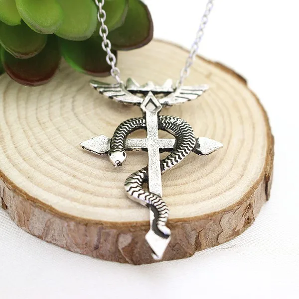 Fullmetal Alchemist Edward Elric Chain Pendant Fashion Dragon Wing With Cross Necklace Punk Style Cross Necklace Accessories