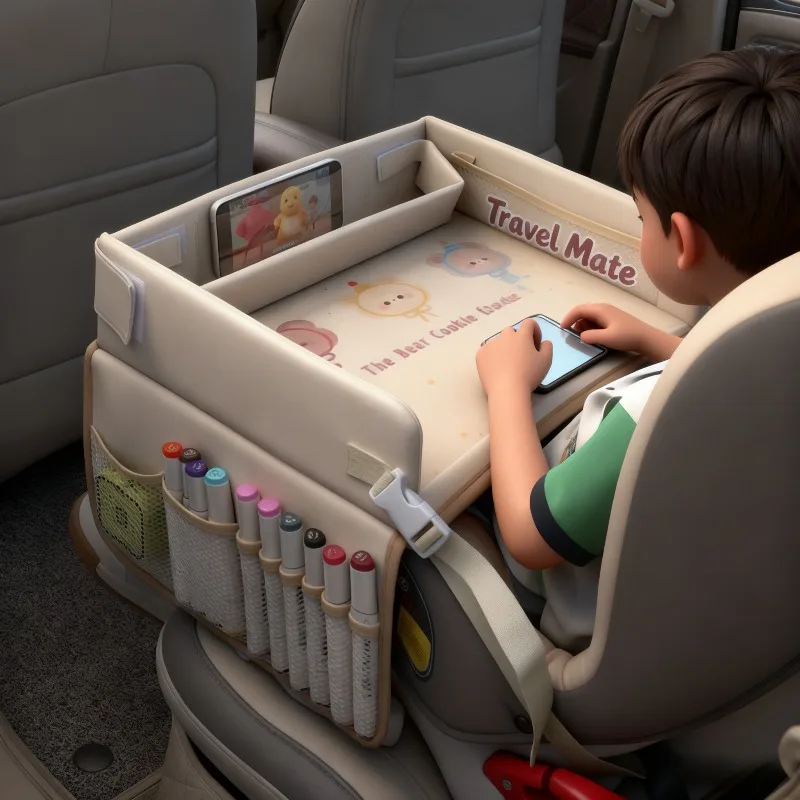 

Детский дорожный столик-поднос для автокресла, многофункциональный, со складным дизайном и местом для хранения, идеально подходит для путешествий