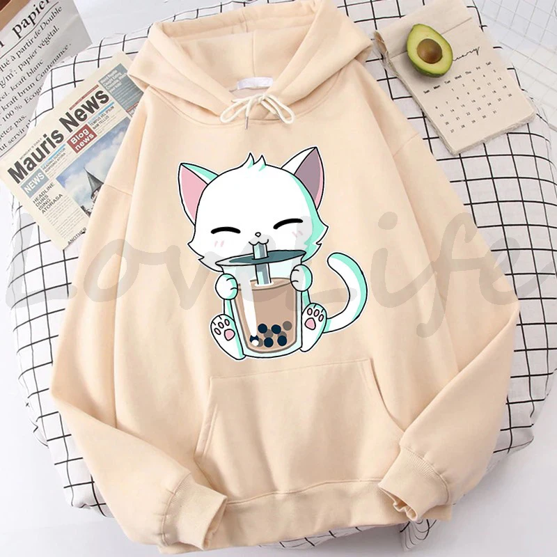 

Boba Tea Hoodie Animals fox Cat Hooded Sweatshirt Harajuku Hoodies Kids Kawaii Pullover Tops Casual Hoody Women's Clothes Coats