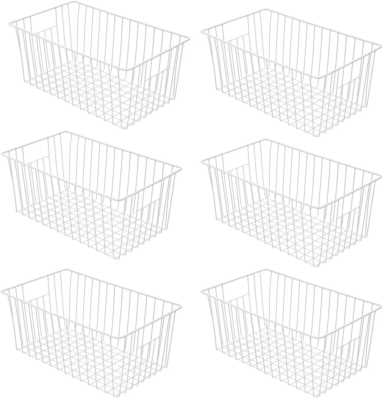 

16 Inch Farmhouse Wire Baskets Set of 6, White Storage Organizers for Kitchen Pantry Cabinet