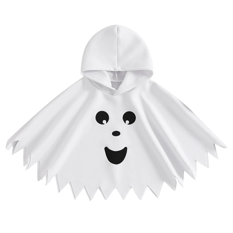 Toddler Boy Girl Halloween Costume Ghost Smile Embroidery Cloak Hooded Cape Poncho Fancy Party Cosplay Outfits