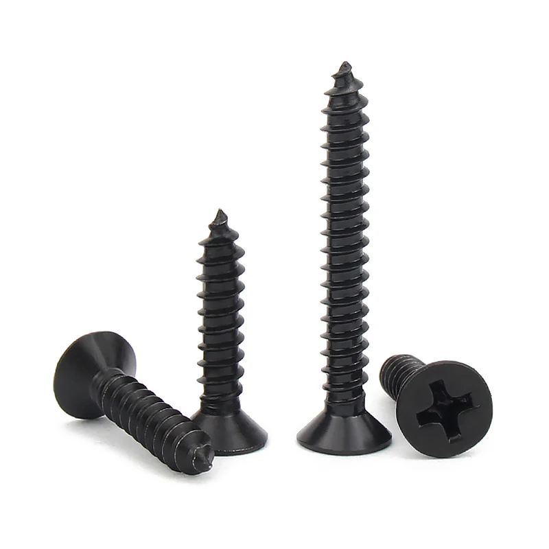 Black 304 Stainless Steel M3.5 M4 M4.2 Flat Countersunk Cross Recessed Head Self Tapping Srews Flat Head Philips Tapping Screws