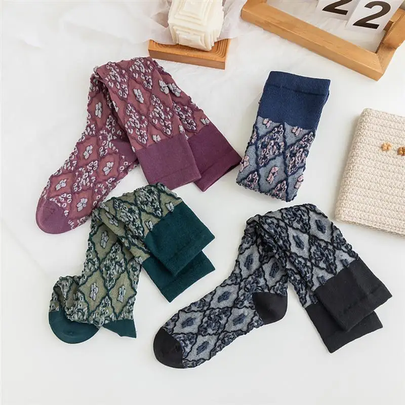 4 Pairs Over The Calf Dress Socks High Tube Socks Compression Socks Soft Floral High Tube Plush Calf Warm Autumn Socks Girls