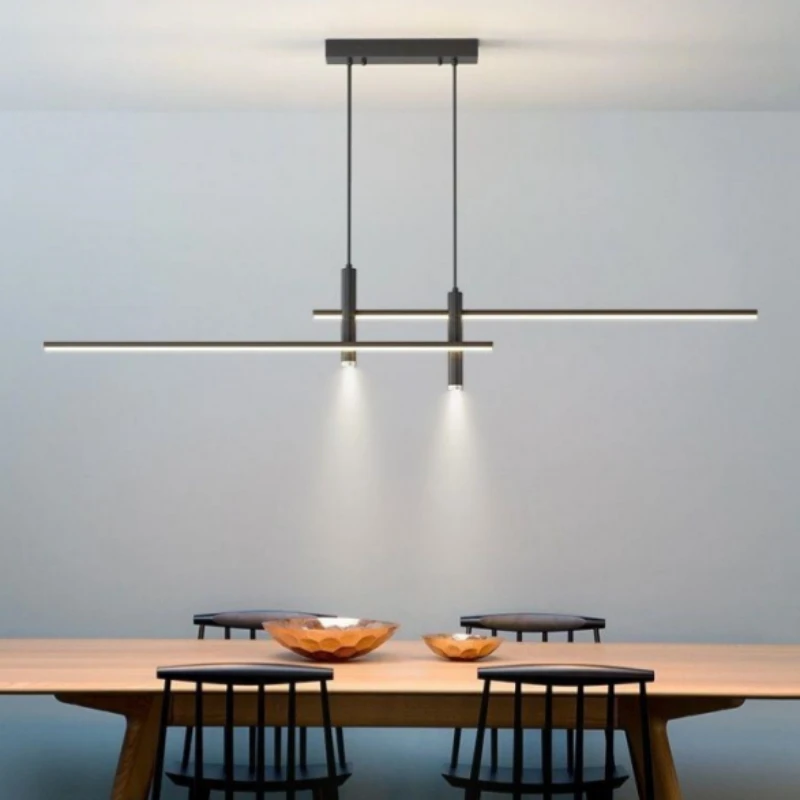 Nordic Modern Minimalist Line LED Chandeliers Kitchen Dining Room Study Coffee Shop Decoration Black Gold Lighting Fixtures