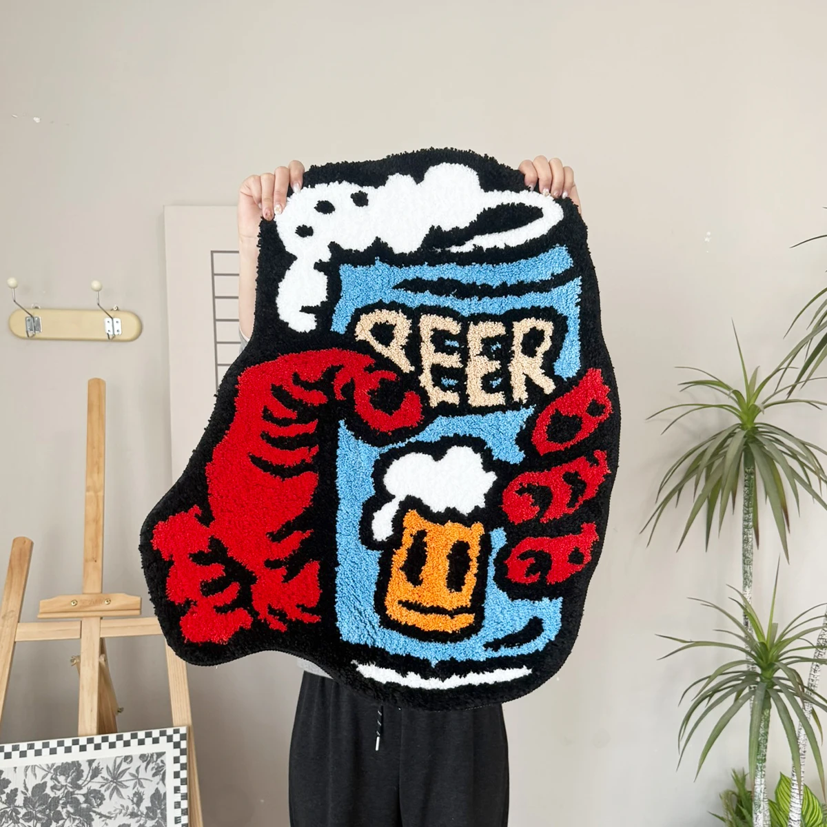 Funky Beer Can Tufted Rug Colorful Cartoon Style Flocking Floor Mat Non-Slip Decor for Pub, Home Bar & Beer Enthusiasts' Bedroom