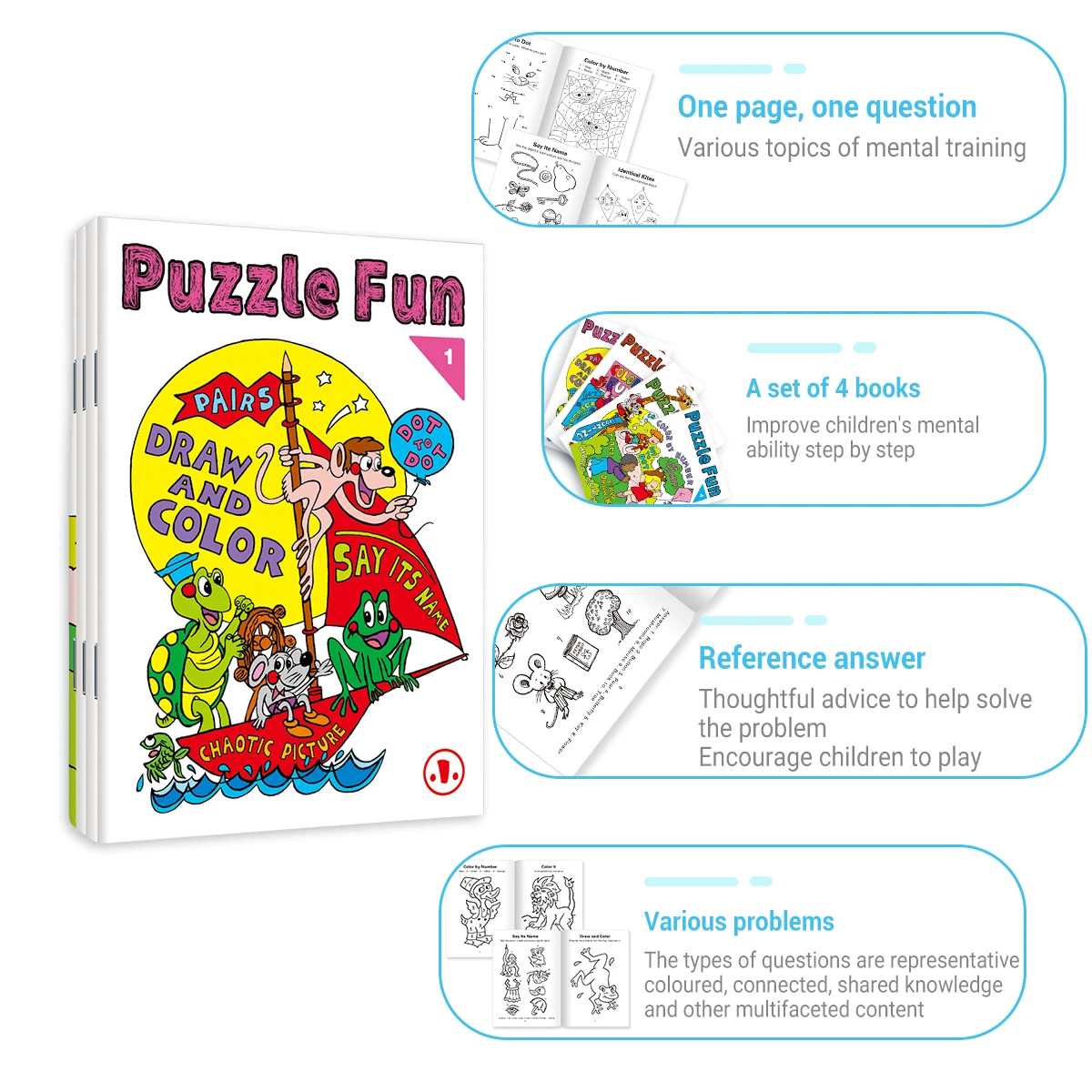 1 Set of 4 English Children's Fun Puzzle Book 5-8 Years Coloring Connecting Sketching Children's Multifunctional Book Gifts