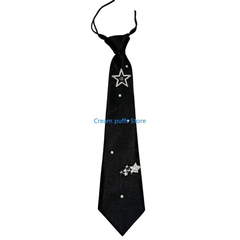 50LE Black Fashion Necktie with Charm Accents for Party and Photos