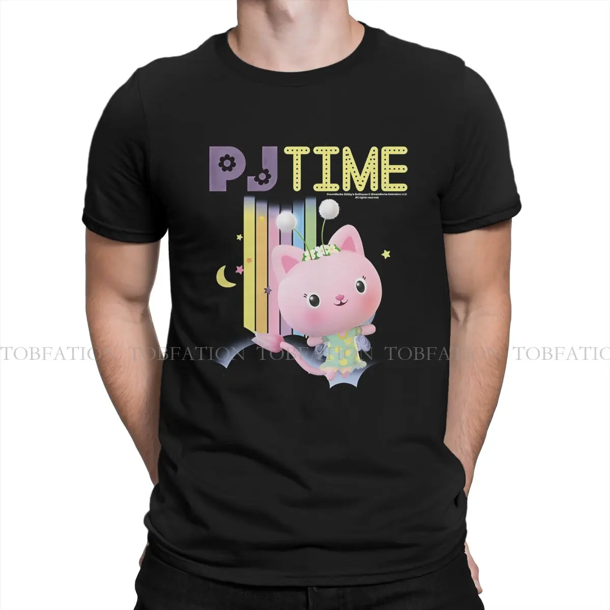 Gabby's Dollhouse TShirt for Men Kitty Fairy PJ Time Humor Casual Sweatshirts T Shirt High Quality Trendy