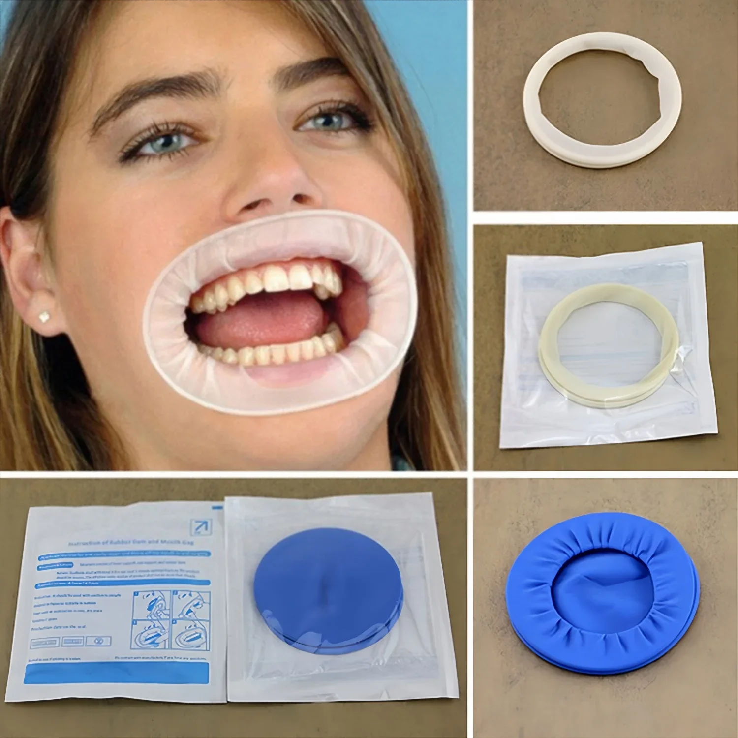 1/5/10Pcs Sterile Dental Cheek Retractor Soft Rubber Mouth Opener for Orthodontics Root Canal Treatment White/Blue